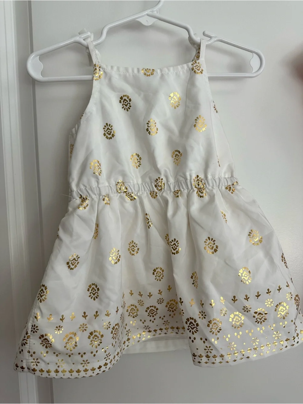 Carter's White Dress with Gold Foil Floral Accents